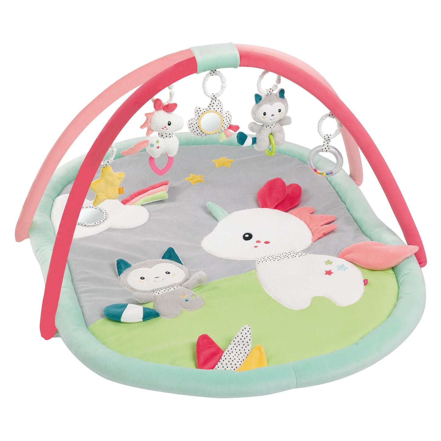 Fehn 3-D-Activity-Decke Spielbogen Peru – Baby Krabbeldecke mit 5 abnehmbaren Spielzeugen zum Greifen – Spieldecke für Babys und Kinder ab 0+ Monaten – Krabbelmatte als Geschenk zur Geburt