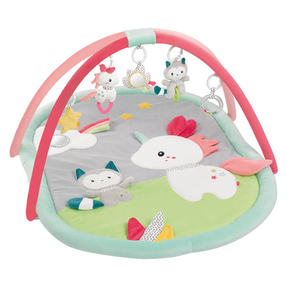 Fehn 3-D-Activity-Decke Spielbogen Peru – Baby Krabbeldecke mit 5 abnehmbaren Spielzeugen zum Greifen – Spieldecke für Babys und Kinder ab 0+ Monaten – Krabbelmatte als Geschenk zur Geburt