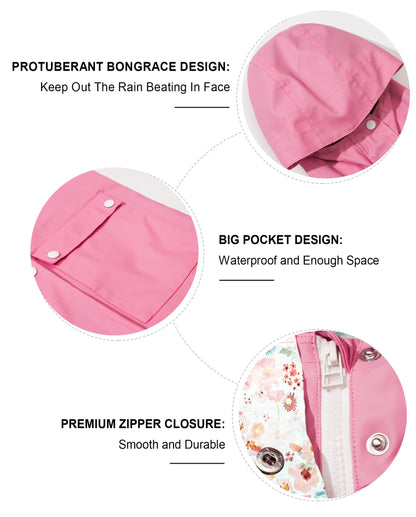 SOLOCOTE Kinder Regenjacke mit Kapuze gefüttert Gummi Regenmäntel für Mädchen Jungen Wasserdicht Winddicht Größe
