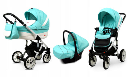 BabyLux® Bambimo Kinderwagen Set 3 in 1 - Lilly - incl. Babywanne, Buggy Sportsitz, Auto-Babyschale - Autositz - Kinderwagenset - Kombikinderwagen mit Wickeltasche, Regenschutz usw.