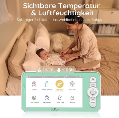BOIFUN Babyphone mit Kamera 2K, 5-Zoll-Display, 360° PTZ, Nachtlicht | Nachtlicht, IR Nachtsicht, 360° Kamera, Handy, Weinen/Bewegungs/Geräuscherkennung, Bewegungsverfolgung, Temp&Feuchteerfassung