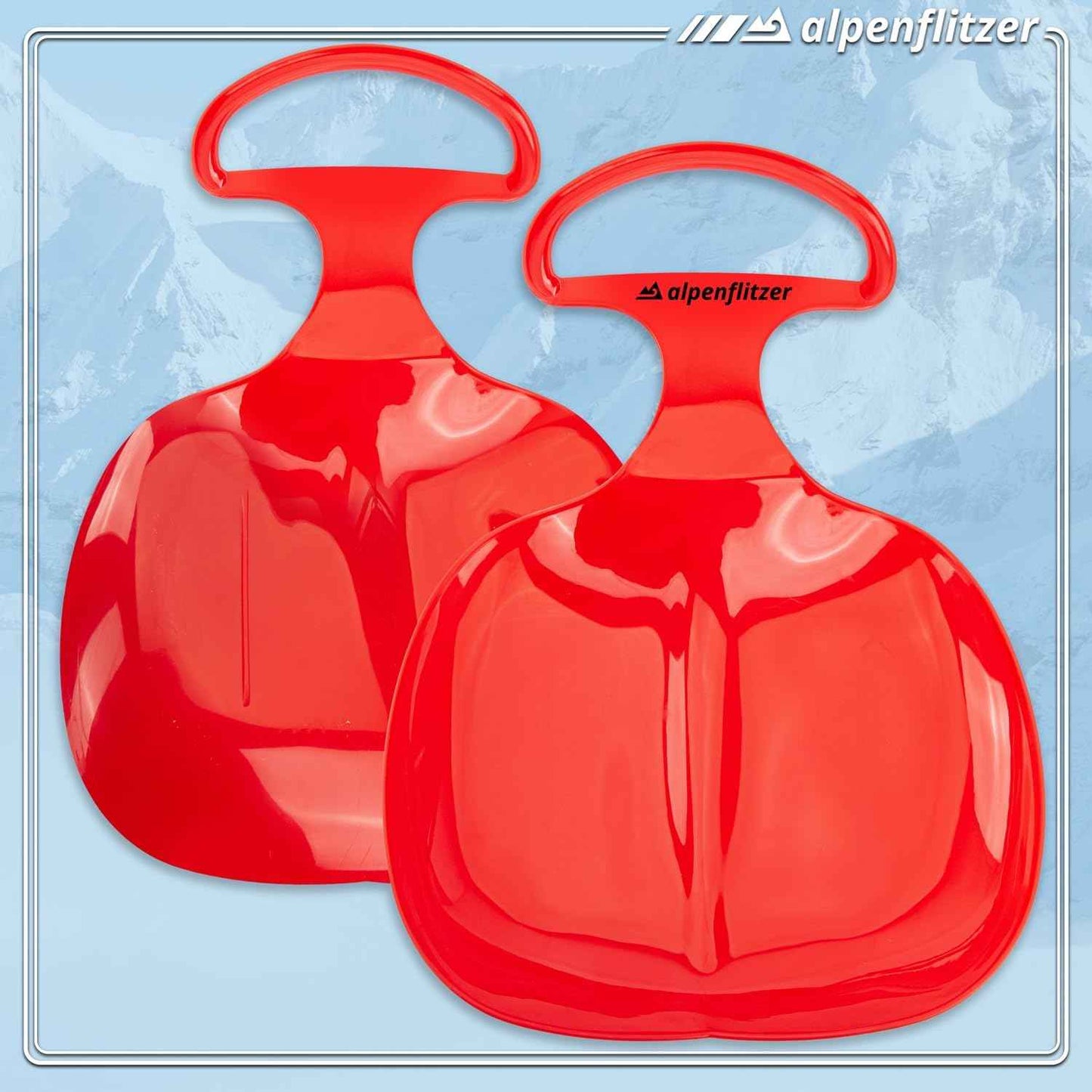 Alpenflitzer® 2 Stück Popo-Rutscher Bob; Schlitten mit Griff; Kinder Po-Rutscher Rodel Schneerutscher Bob Schneeflitzer zum Rodeln & Schlittenfahren 2er Set blau & rot