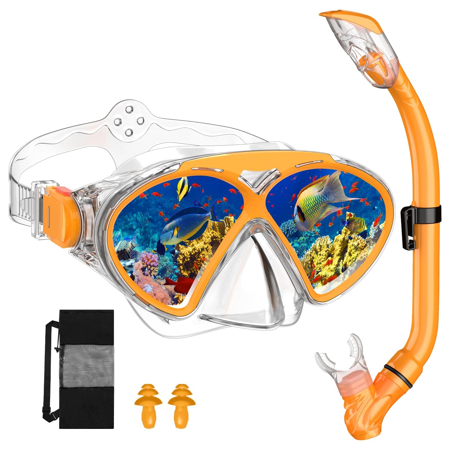 JEMULICE Taucherbrille Kinder, Schwimmbrille Kinder Schnorchelmaske für Jungen Mädchen, Tauchmaske mit Nasenabdeckung 180°Panorama HD Anti Nebel Anti-Leck Schwimmmaske für Kinder 4-16 Jahre