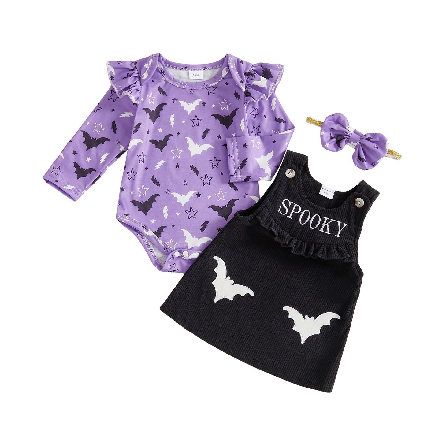 Geagodelia Baby Girl Halloween Clothing Outfit Pumpkin Ghost Baby Clothing Set Body Top + Jumpsuit Dress Newborn Soft Baby Set