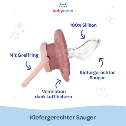babynova Silikon Schnuller 2er-Set mit Sterilisationsbox - Schnuller Größe 1, 0-6 Monate - kiefergerechter Nuckel – BPA-frei – Made in Germany - Elefanten