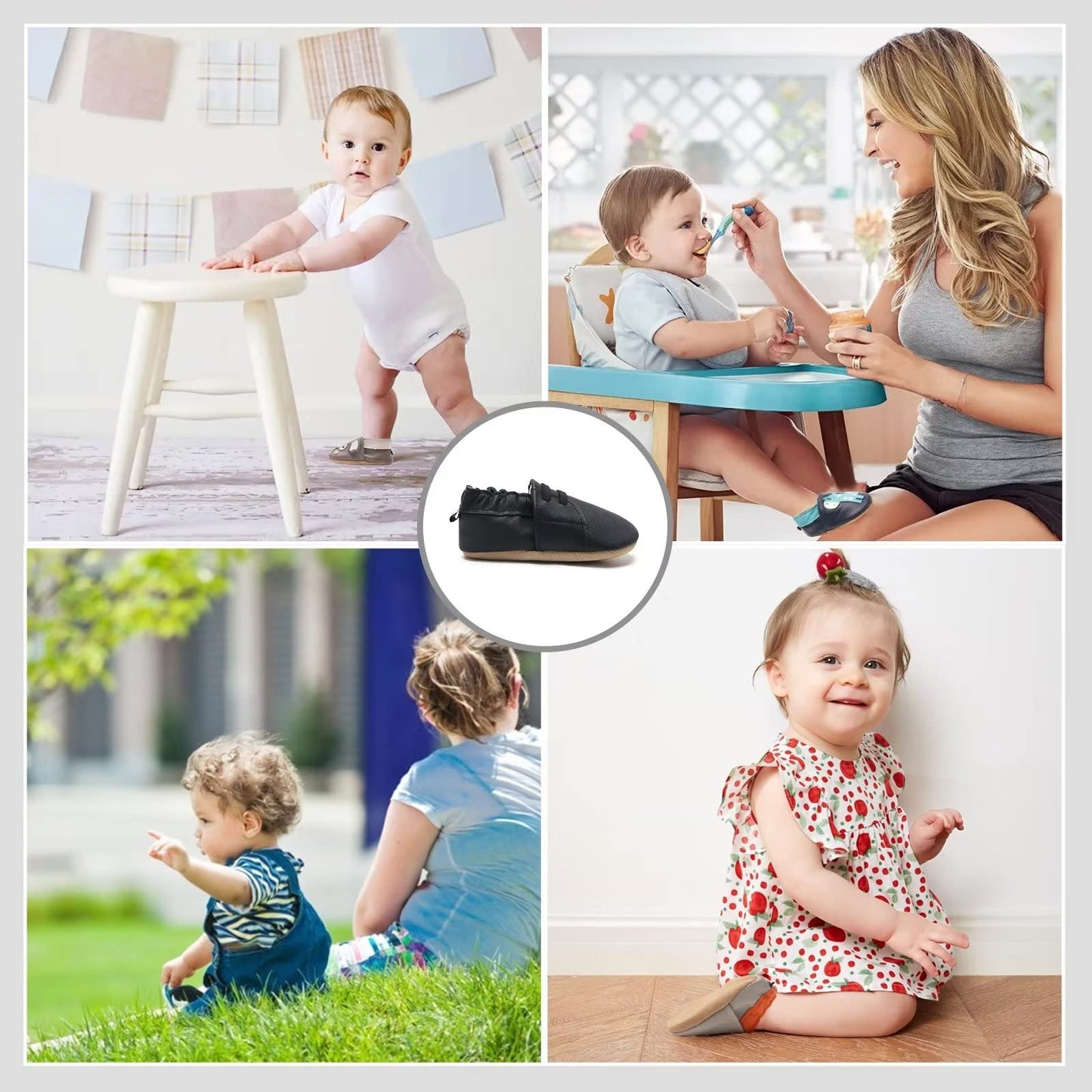 HMIYA Weiche Leder Krabbelschuhe Babyschuhe Lauflernschuhe mit Wildledersohlen für Jungen und Mädchen 0-6 Monate 6-12 Monate 12-18 Monate 18-24 Monate