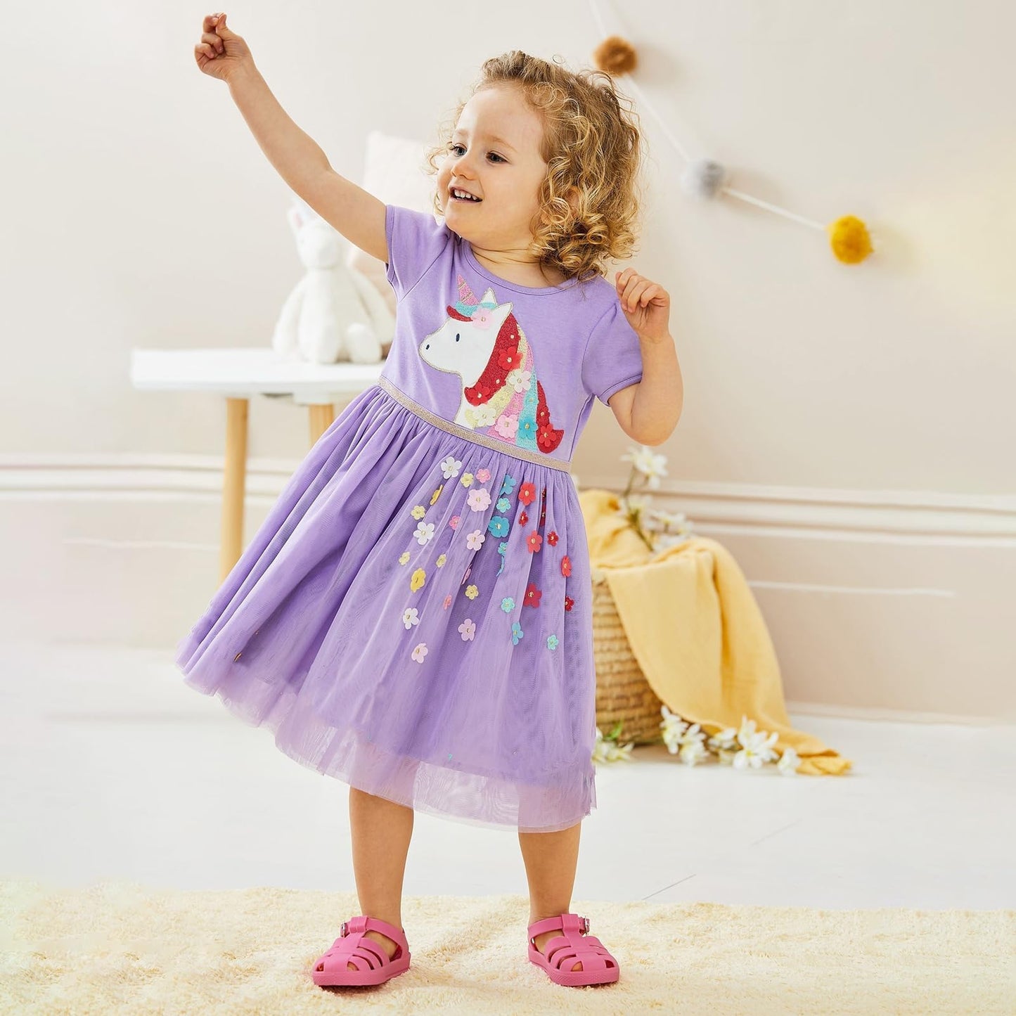 Dinopjs Kleider für Kleines Mädchen Kurzarm Kleid Cartoon-Stil Regenbogen Ozean Prinzessinnenkleid Dino Giraffe Osterhase Meerjungfrau Kinder Prinzessin Kostüm Tägliche Sommer Rock Ferienkleider