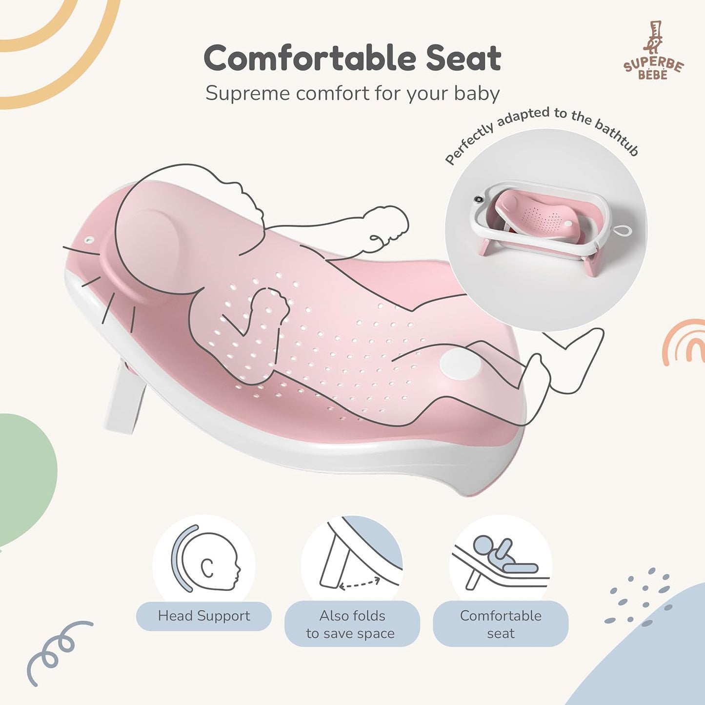 Faltbar Baby Badewanne Mit Rutschfestem Badewannensitz - Babywanne Xxl Mit Badethermometer - Von Der Geburt Bis 3 Jahre - Baby Bathtub - Babygeschenk - Geburtsgeschenke Für Mädchen & Jungen