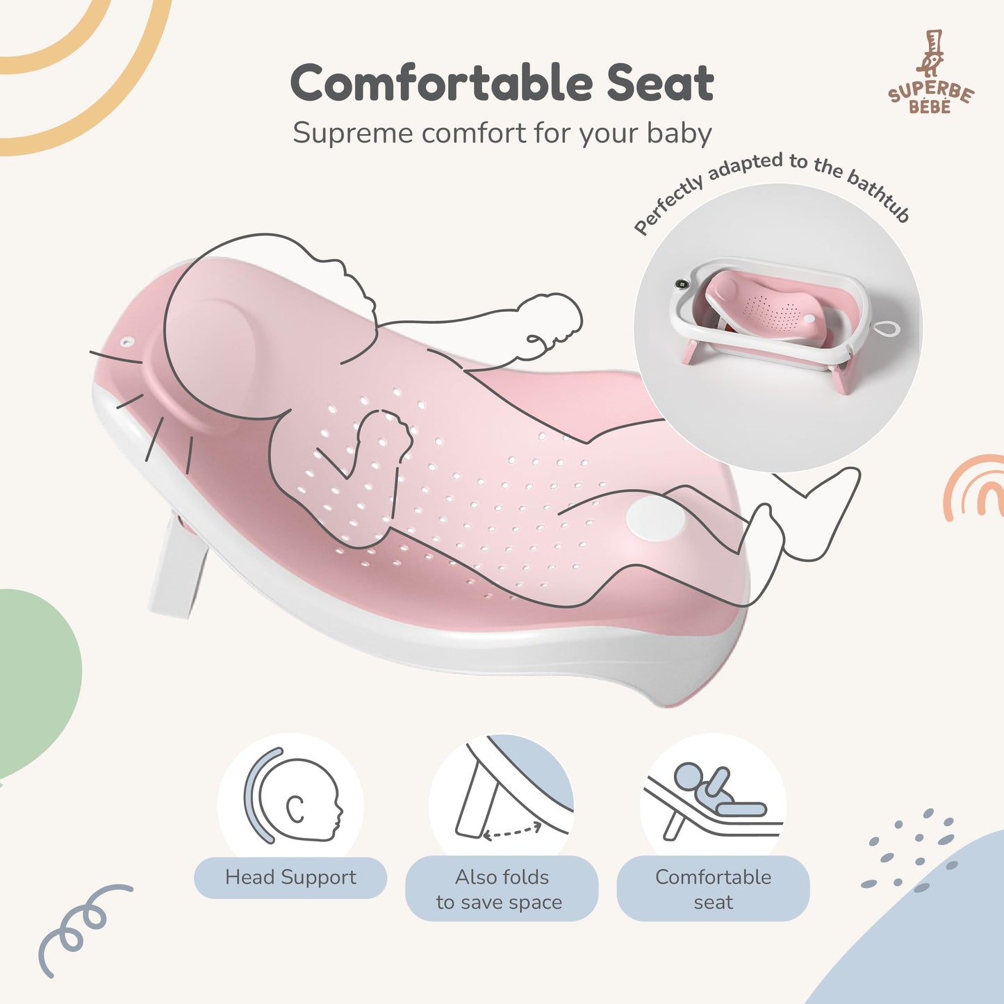 Faltbar Baby Badewanne Mit Rutschfestem Badekissen - Babywanne XXL Mit Baby Badewannensitz & Badethermometer - Von Der Geburt Bis 3 Jahre - Baby Bathtub - Geburtsgeschenke Für Mädchen & Jungen