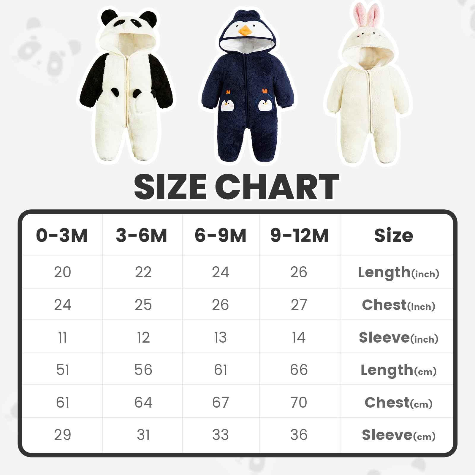 JiAmy Baby Winter Snowsuit, Toddler Girls Boys Warm Fleece Jumpsuit Fleece Romper Girls Boys Long Sleeve Jumpsuit 0-12 Months