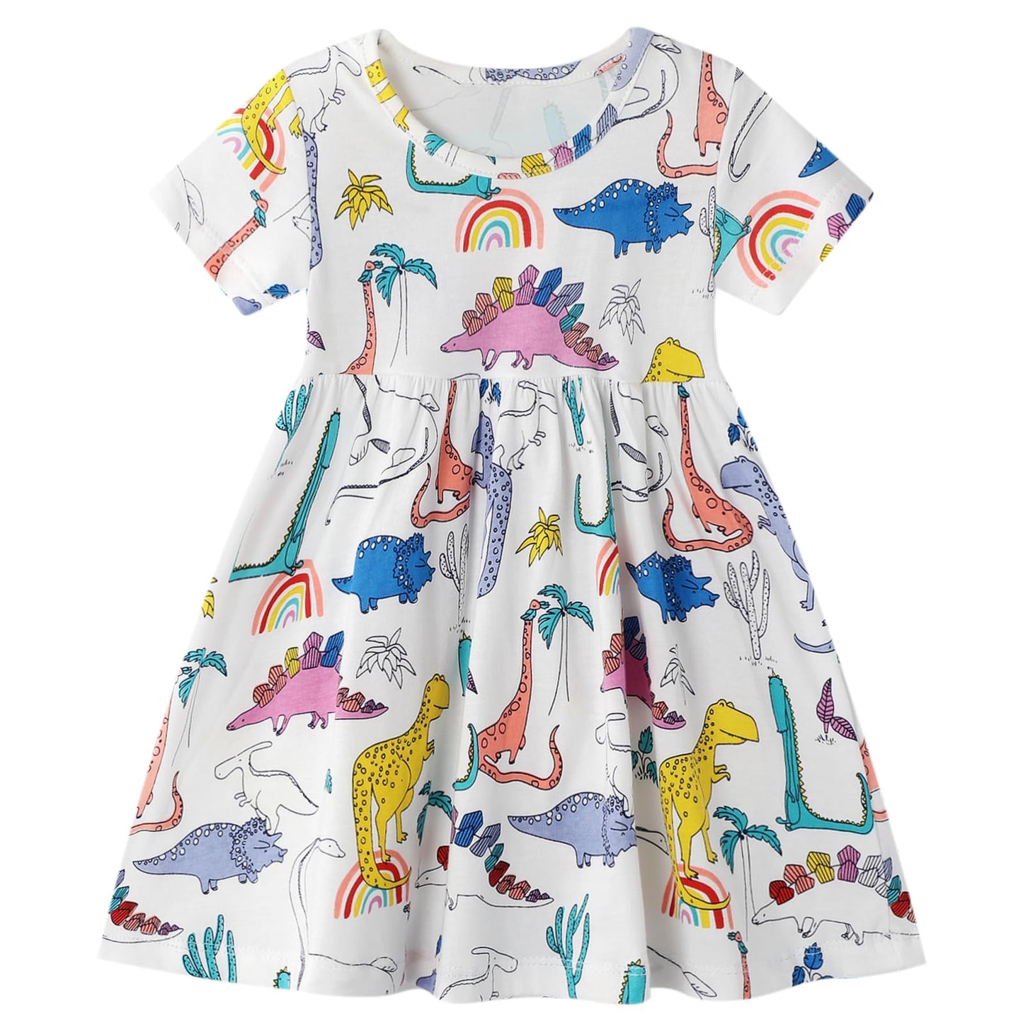 Dinopjs Kleider für Kleines Mädchen Kurzarm Kleid Cartoon-Stil Regenbogen Ozean Prinzessinnenkleid Dino Giraffe Osterhase Meerjungfrau Kinder Prinzessin Kostüm Tägliche Sommer Rock Ferienkleider