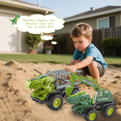 Baustellenfahrzeuge ab 3 Jahren, Set mit 3 Dinosaurier-Sandgruben-Spielzeugset mit Bagger, Transporter, Muldenkipper, robustem Sandspielzeugfahrzeugen Auto, geeignet als Sandspielzeug für Kinder ab 2+ (01)