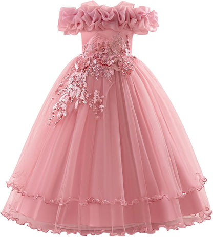 Kinder Mädchen Blumenmädchen Kleider Bestickt Hochzeit Brautjungfer Kleider Trägerlose Prinzessin Kleider Klavier Kostüme