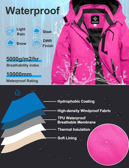 Gemyse Boys' Waterproof Ski Jacket, Windproof Fleece Jacket, Outdoor Winter Jacket, Rain Jacket with Hood