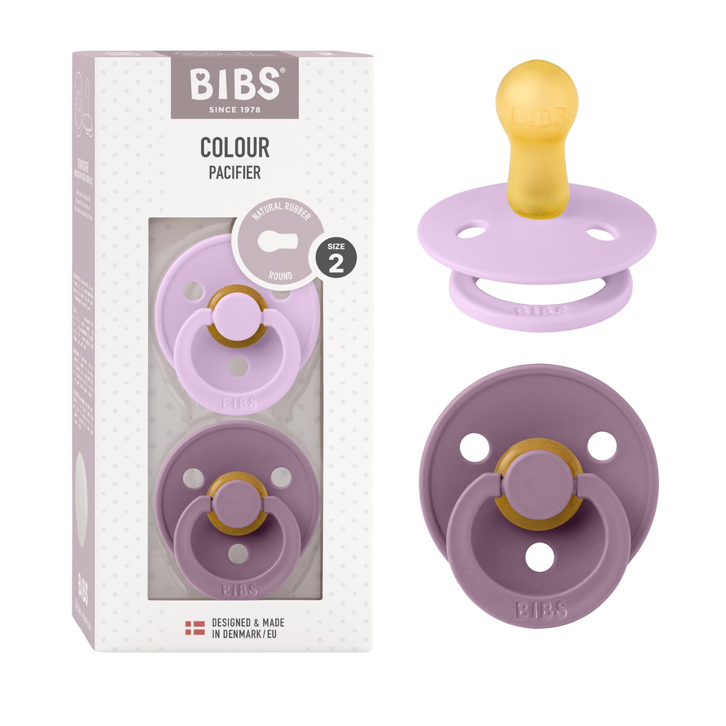 BIBS Colour Schnuller 2er-Pack, BPA-frei, Kirschform Nippel. Naturkautschuk/Latex, Hergestellt in Dänemark. Größe 2 | 6+ Monate | 2-Pack, Coral/Ruby