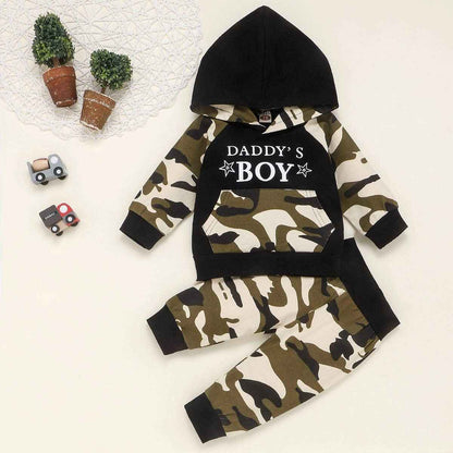 Juflam Baby Boy Camouflage Outfits Set Langarm Daddy's Boy Camo Hoodie Top mit Tasche + Hose