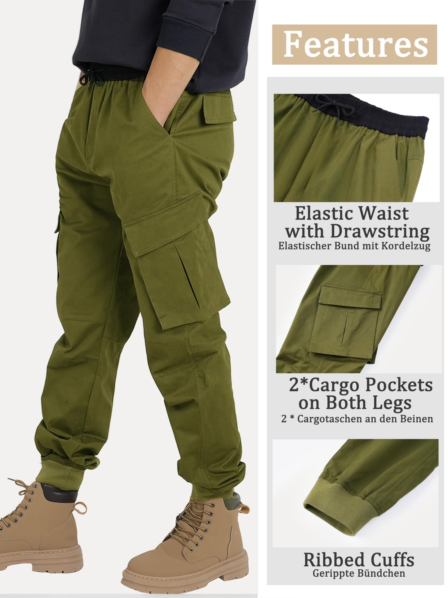 CAMLAKEE Jungen Jogger Hose aus Twil Cargohose mit elastischem Bund