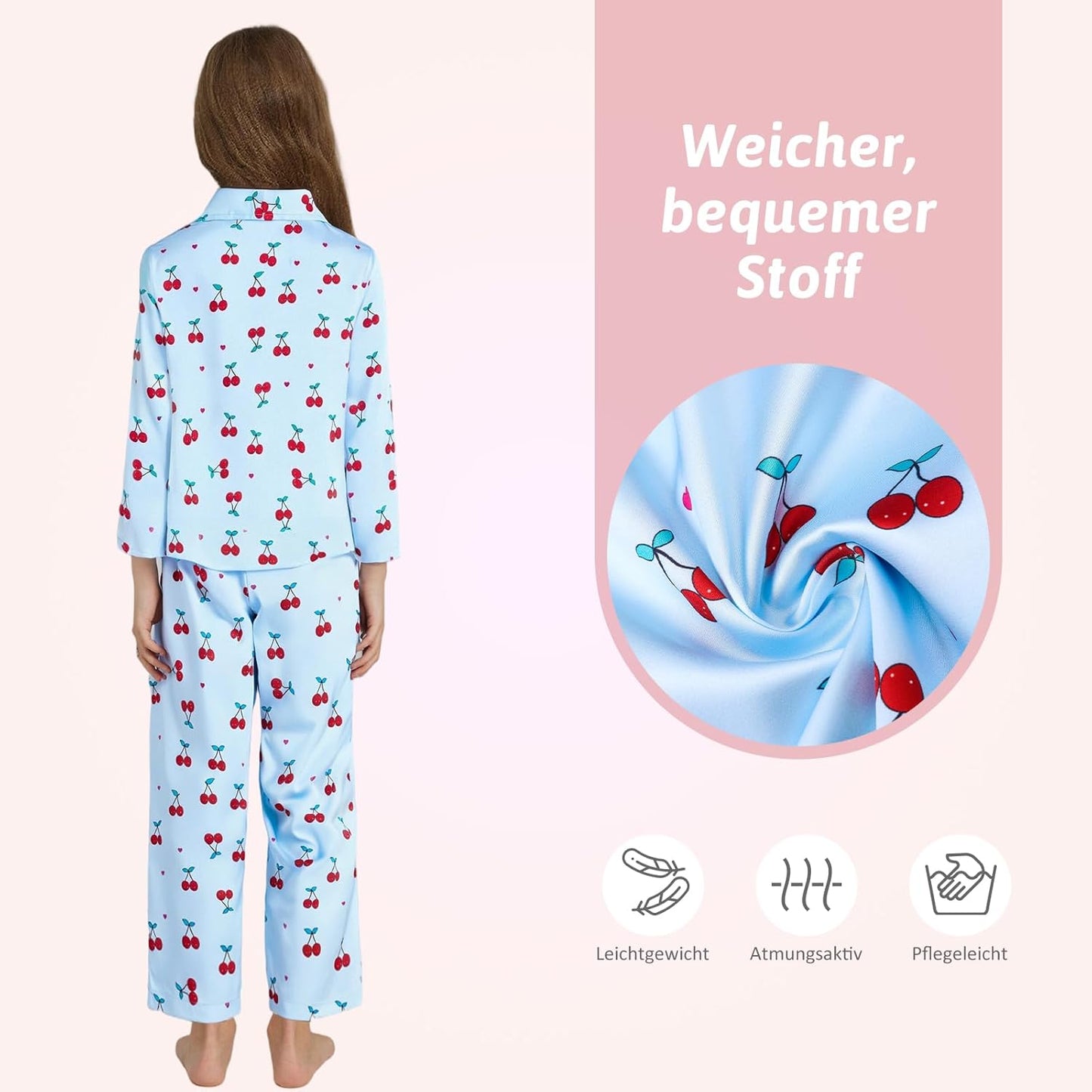 Pyjamas Mädchen Kinder, Süße Pyjama Sets, Satin Pyjamas für Mädchen 5-14 Jahre
