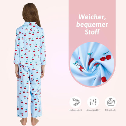 Pyjamas Mädchen Kinder, Süße Pyjama Sets, Satin Pyjamas für Mädchen 5-14 Jahre