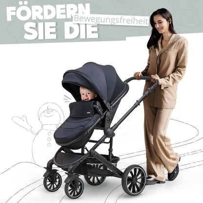 Pixini Neyla Combi Pushchair with Accessories (3-in-1 Set with Baby Seat Black/Black)
