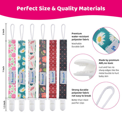 Smlpuame Baby Schnullerkette Mädchen Junge,6 Stück BPA-Frei Schnullerband Stoff Mädchen Junge,Schnuller Kette Nuckelkette Passen Die Meisten Schnuller und Beißspielzeug,Dummy Clips für Baby (Tier)