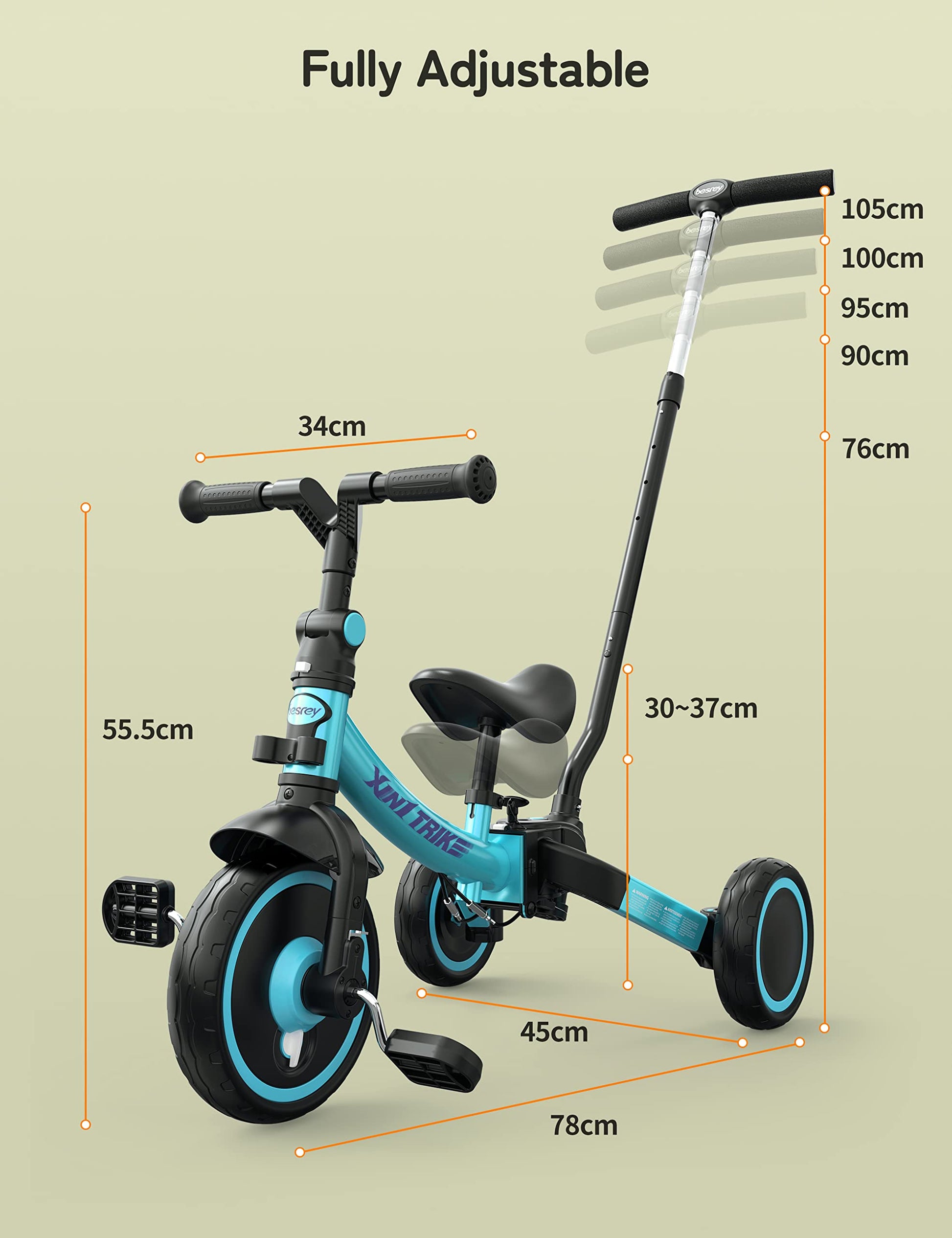 besrey 5 in 1 Laufräder Laufrad Kinderdreirad Dreirad Lauffahrrad Lauflernhilfe für Kinder ab 1 Jahre bis 4 Jahren (Schwarz) - Meloni2