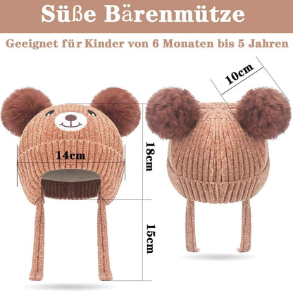 KEELYY Baby Mütze Beanie Strickmütze Herbst Wintermütze Süßer Hut mit Earflap und Bindebändern Warm Hat für Jungen Mädchen