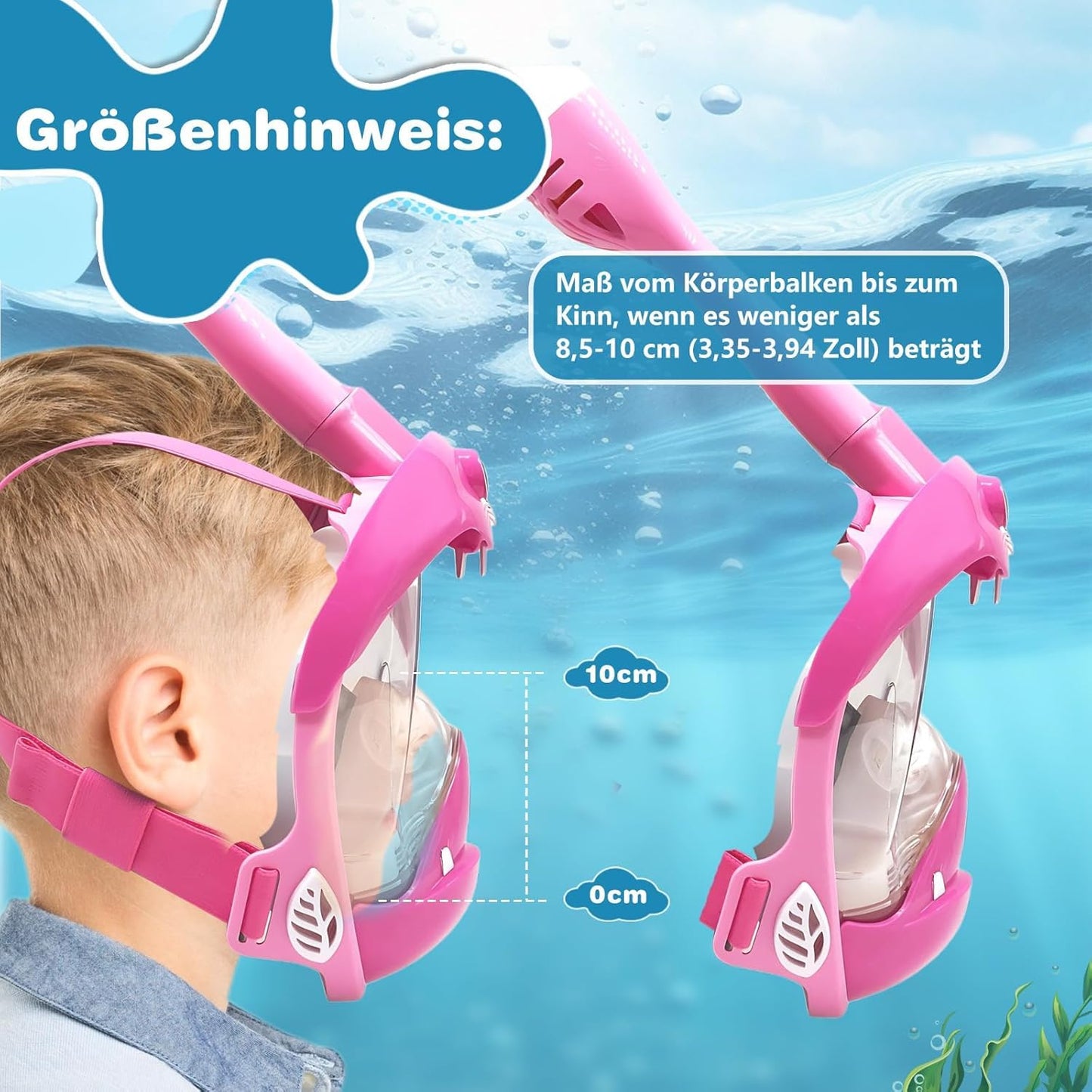 Schnorchelmaske Kinder Vollmaske – CO₂ sichere Tauchmaske ab 6 Jahren mit Anti-Beschlag, Anti-Leck, 180° Sichtfeld – Schnorchel Vollgesichtsmaske inkl. Silikon & Tragetasche