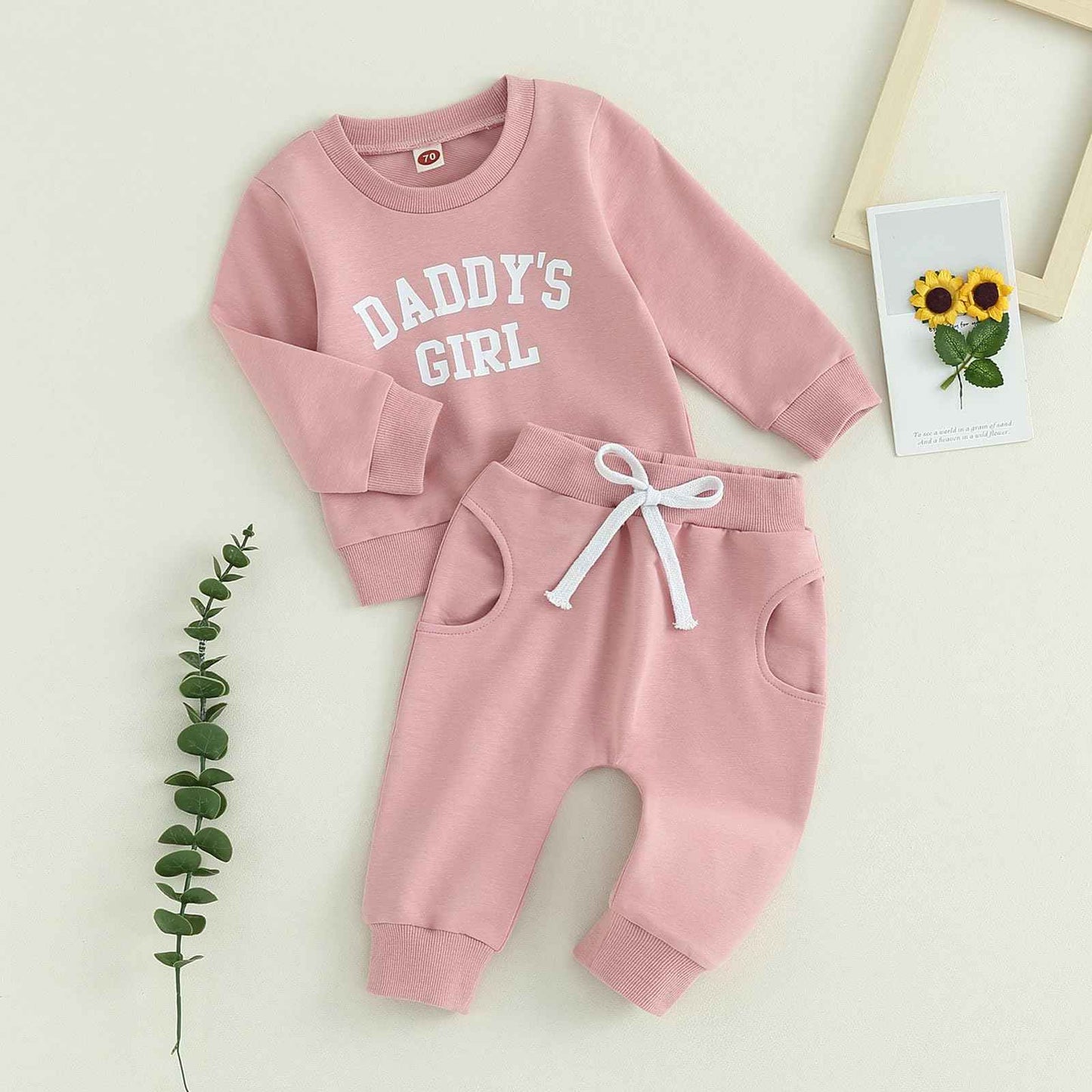 Baby Unisex Christmas 2-Piece Trousers Set Boys Girls Christmas Outfit Long Sleeve Gingerbread Daddy's Girl Letter Print Sweatshirt + Jogging Bottoms Christmas Outfit Set Christmas Streetwear
