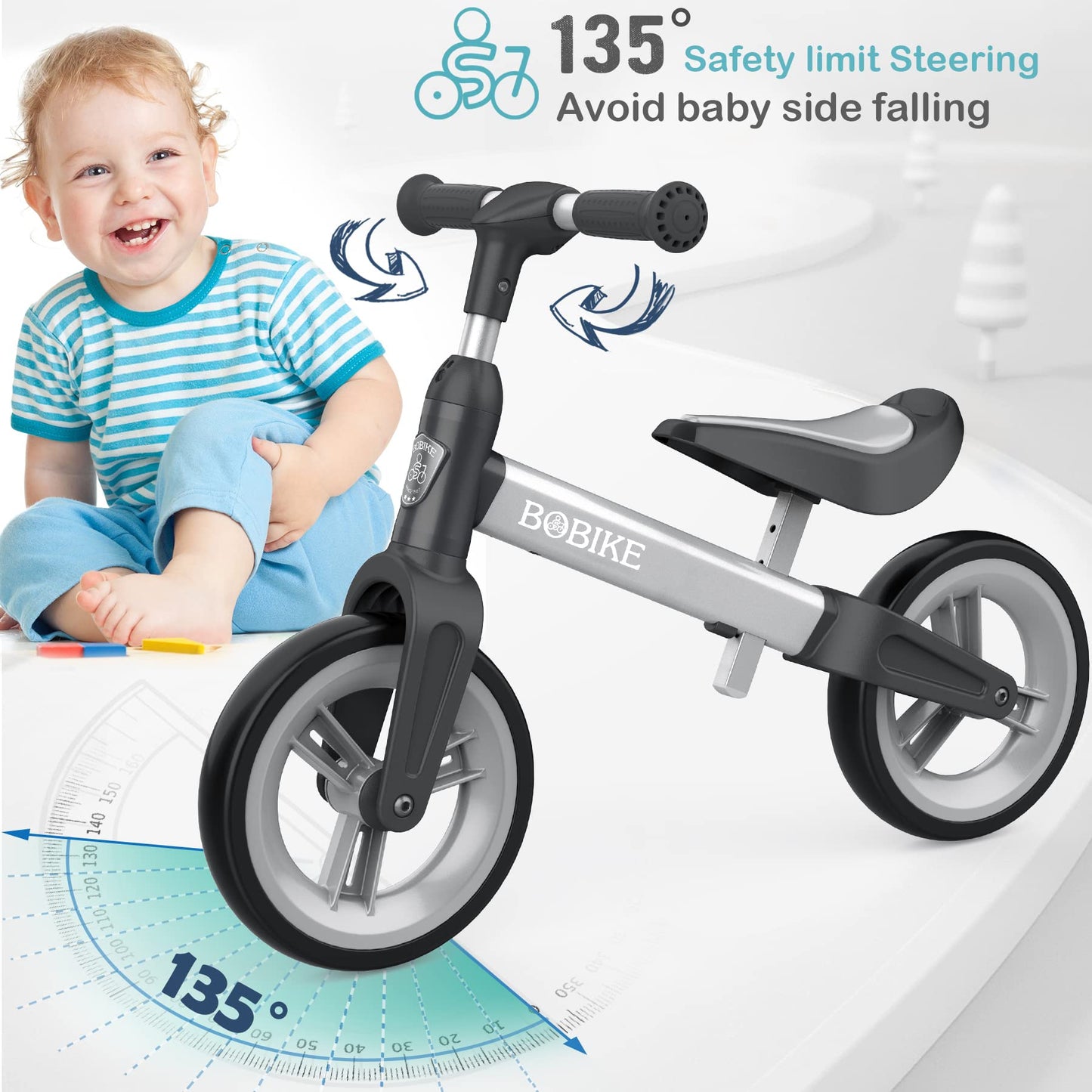MHCYLION Laufrad ab 1.5-4 Jahre bis zu 25 kg, Lenkrad und Sattel höhenverstellbar, Lenkradschloss, Ultraleicht Kinderlaufrad Balance Fahrrad für Jungen Mädchen - Meloni2