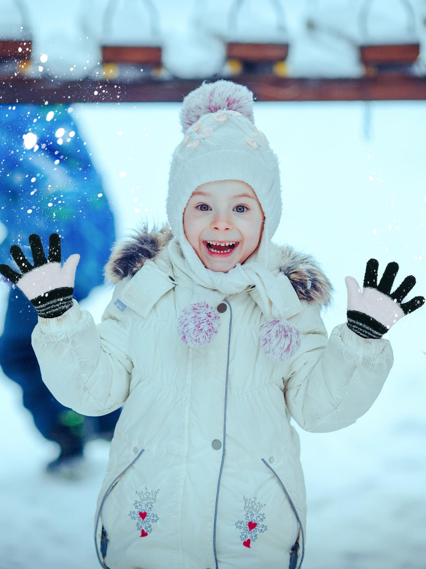 Geyoga 3 Paar Kinder Strickhandschuhe Winter Vollfinger Handschuhe