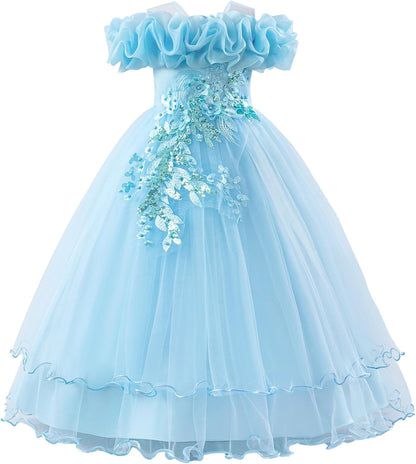 Kinder Mädchen Blumenmädchen Kleider Bestickt Hochzeit Brautjungfer Kleider Trägerlose Prinzessin Kleider Klavier Kostüme