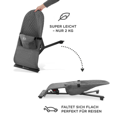 Kinderkraft MIMI Baby Rocker Play Bar with 2 Toys, Adjustable Backrest, Soft Material, Minimalist Scandinavian Design, Foldable, Grey