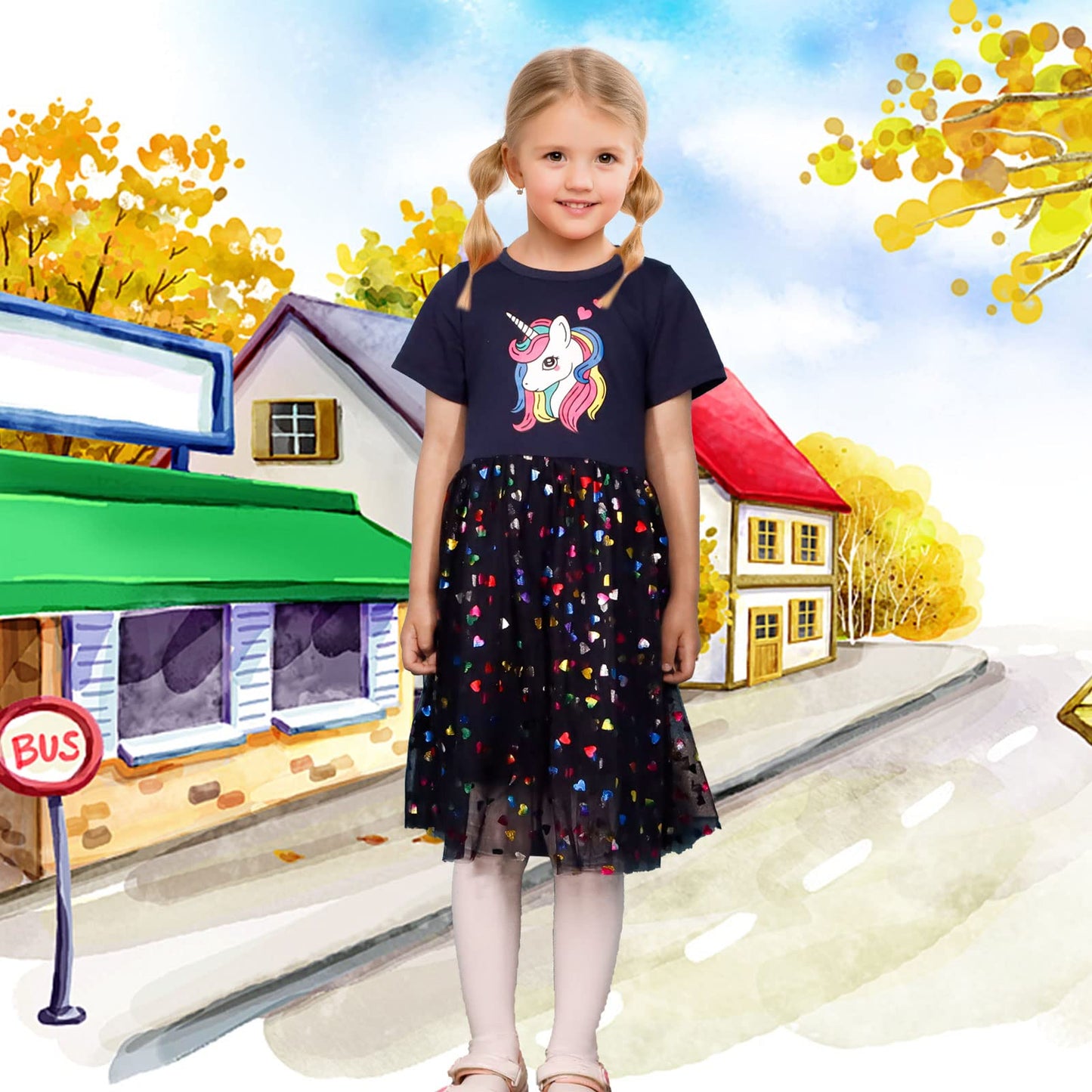 Baogaier Kleid Mädchen Pailletten Tüll Kleider Baumwolle Sommerkleid Sommer Frühling T-Shirt Tüllkleid Kinderkleid Gr. 92-122