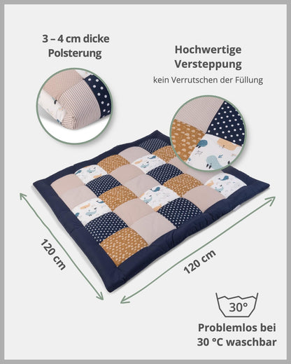 ULLENBOOM Krabbeldecke für Baby 100x100 cm, 100% OEKO-TEX Materialien, Made in EU, Dick & weich gepolstert, Sandblume - ideal als Babydecke, Laufgittereinlage & Spieldecke Baby