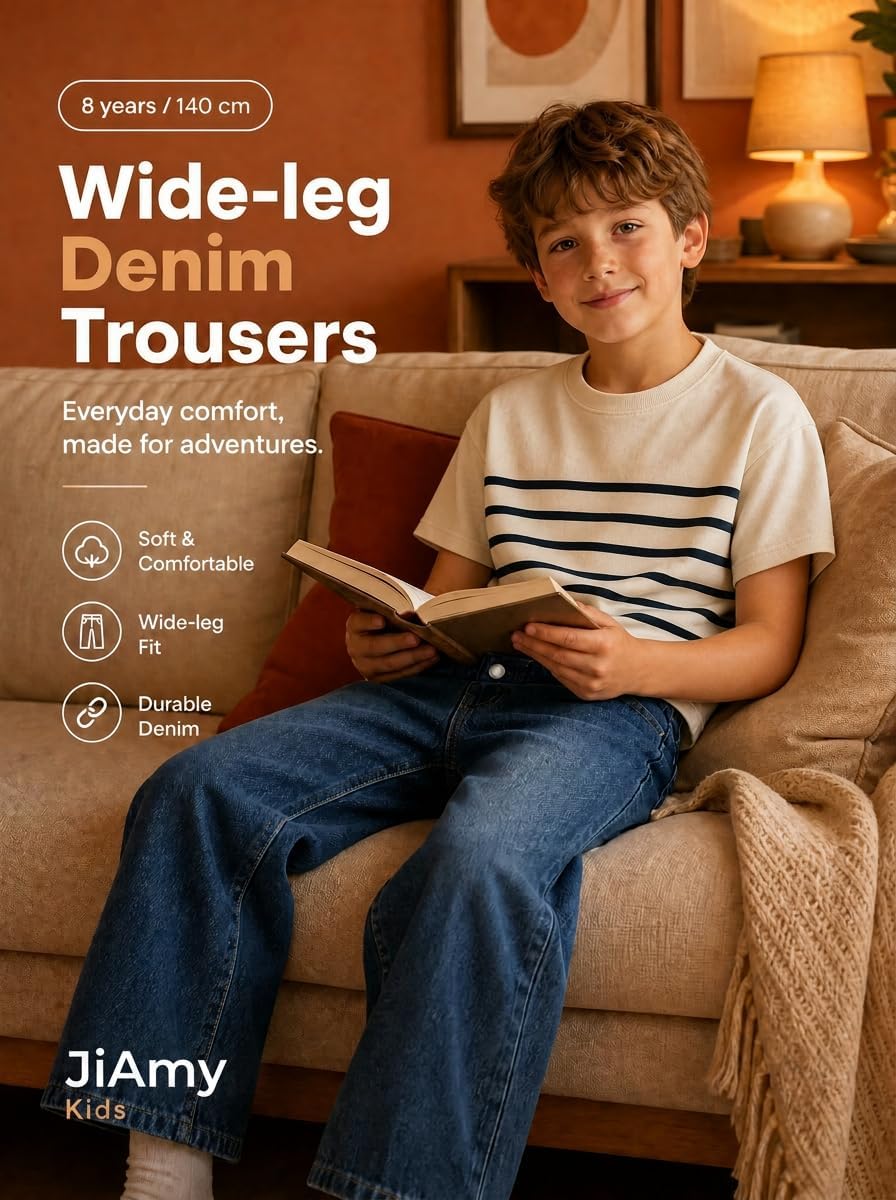 Baggy Jeans Jungen Weites Bein Gummibund Denim Jeanshosen Gr.120-170 | Baumwolle Lässige kinder Jeans Jungen Elastischer Freizeithose für 5-14 Jahren