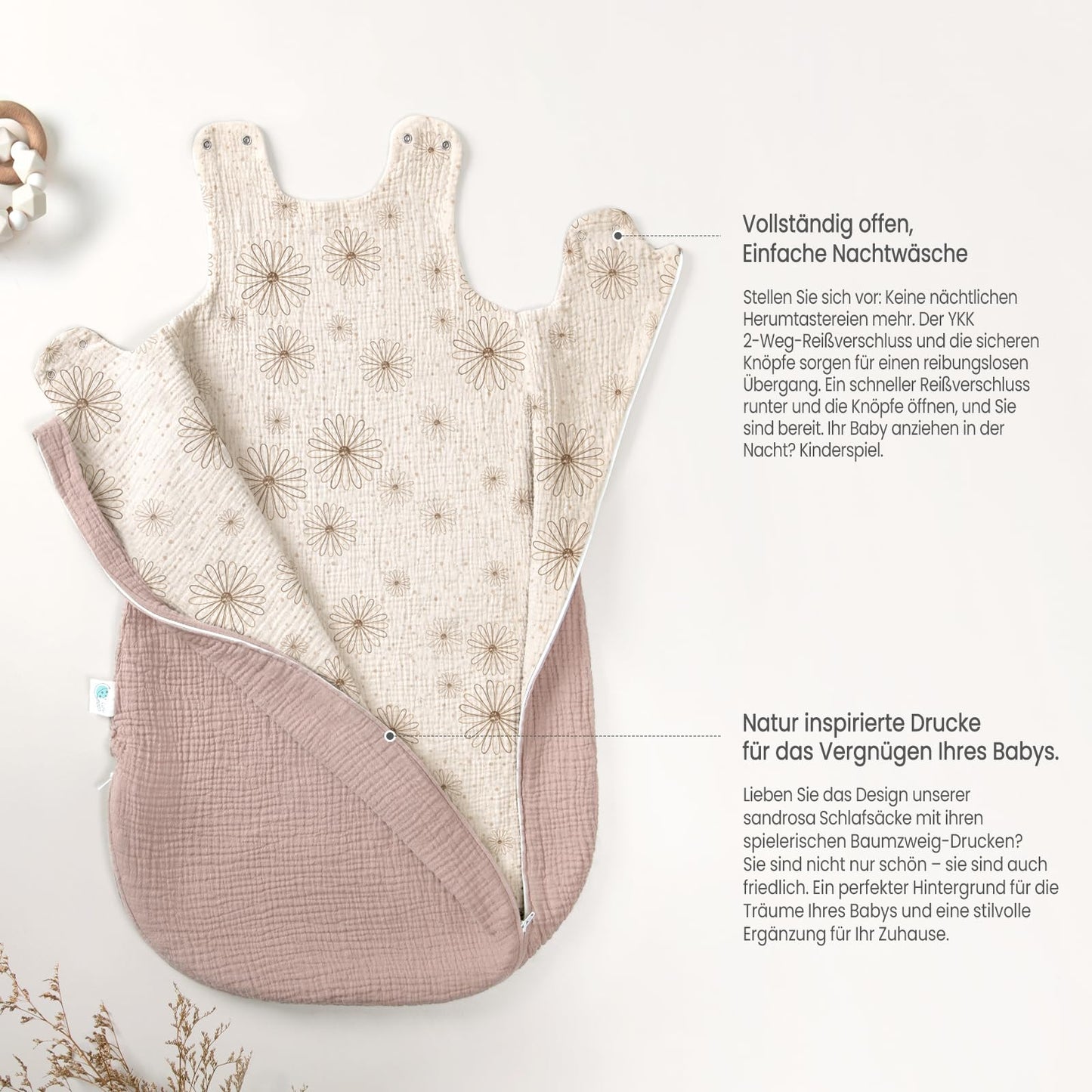 lulumoon Baby Sleeping Bag for 3-9 Months: Muslin Sleeping Bag Baby for Boys and Girls - Cotton Baby Sleeping Bag for 70 cm All-Year Children's Room