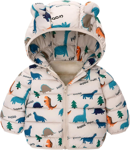 Happy Cherry Winter Jacket Baby Boys Girls Winter Coat with Hood Quilted Jacket Warm Lightweight Down Jacket Winter Cute Printed Outerwear 