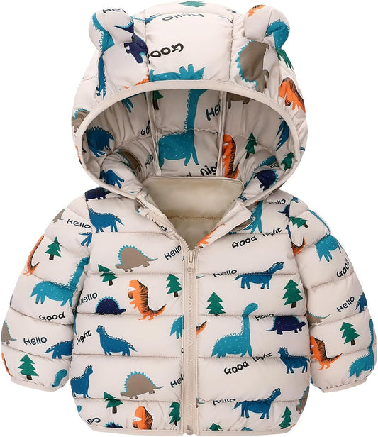 Happy Cherry Winter Jacket Baby Boys Girls Winter Coat with Hood Quilted Jacket Warm Lightweight Down Jacket Winter Cute Printed Outerwear