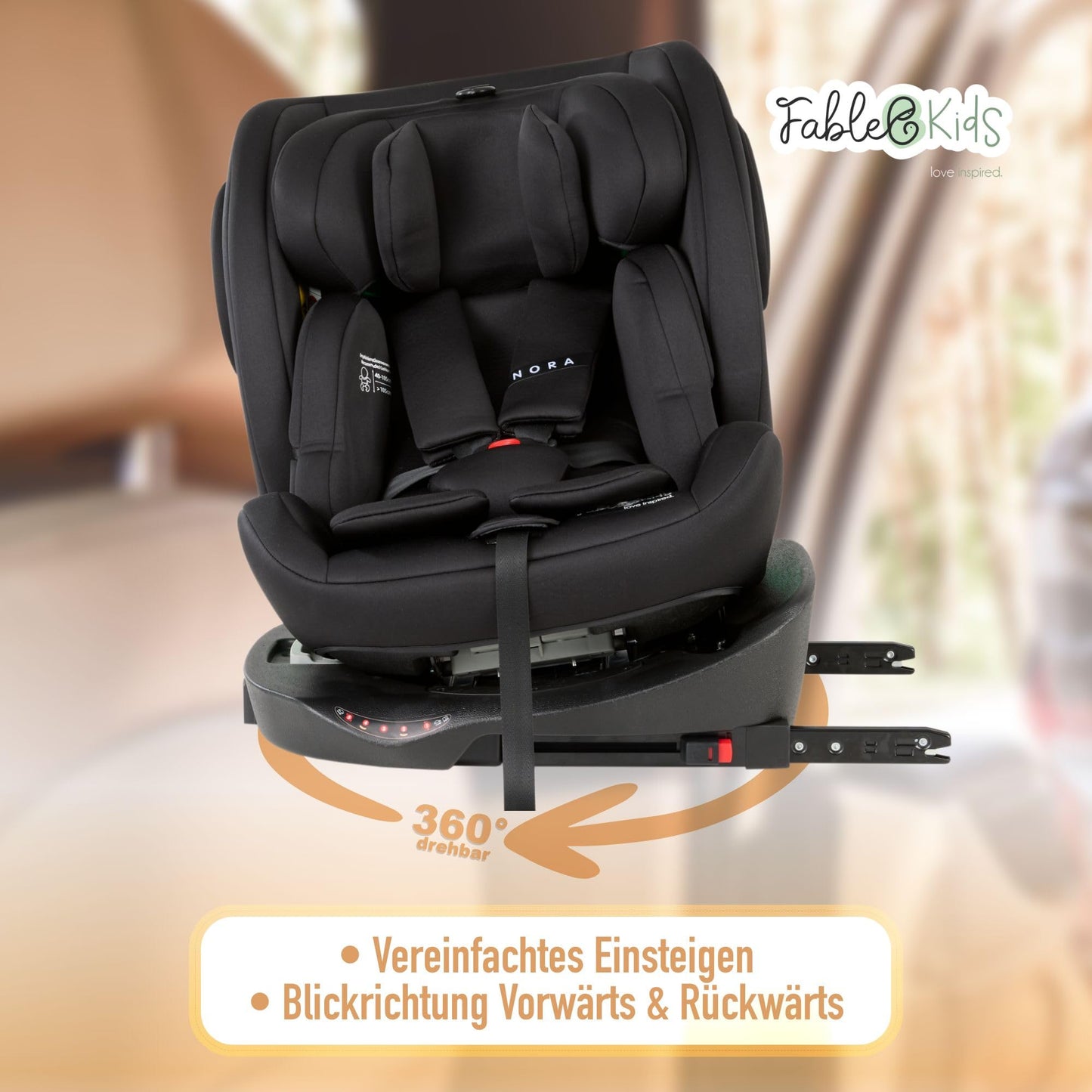 FableKids NORA Kindersitz Grau | 360° drehbarer i-Size Autokindersitz 40–150 cm | Reboarder mit ISOFIX & Stützbein | höhenverstellbare Kopfstütze & Rückenlehne | ECE R129/04 zertifiziert - Meloni2