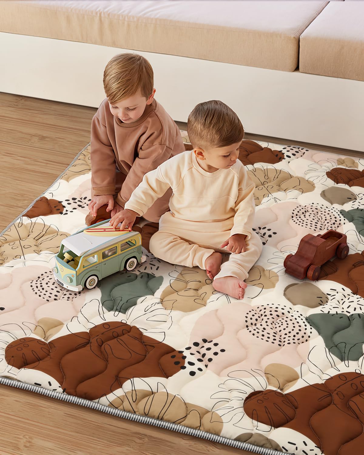 Lambluefly Krabbelmatte Baby Faltbar, Verdickte Krabbeldecke für Baby 127x127cm, Anti Rutsch Matte, Maschinenwaschbare, Spielmatte Baby Faltbar, Baby Play Mat für Laufgitter, Design im Bohème-Stil - Meloni2