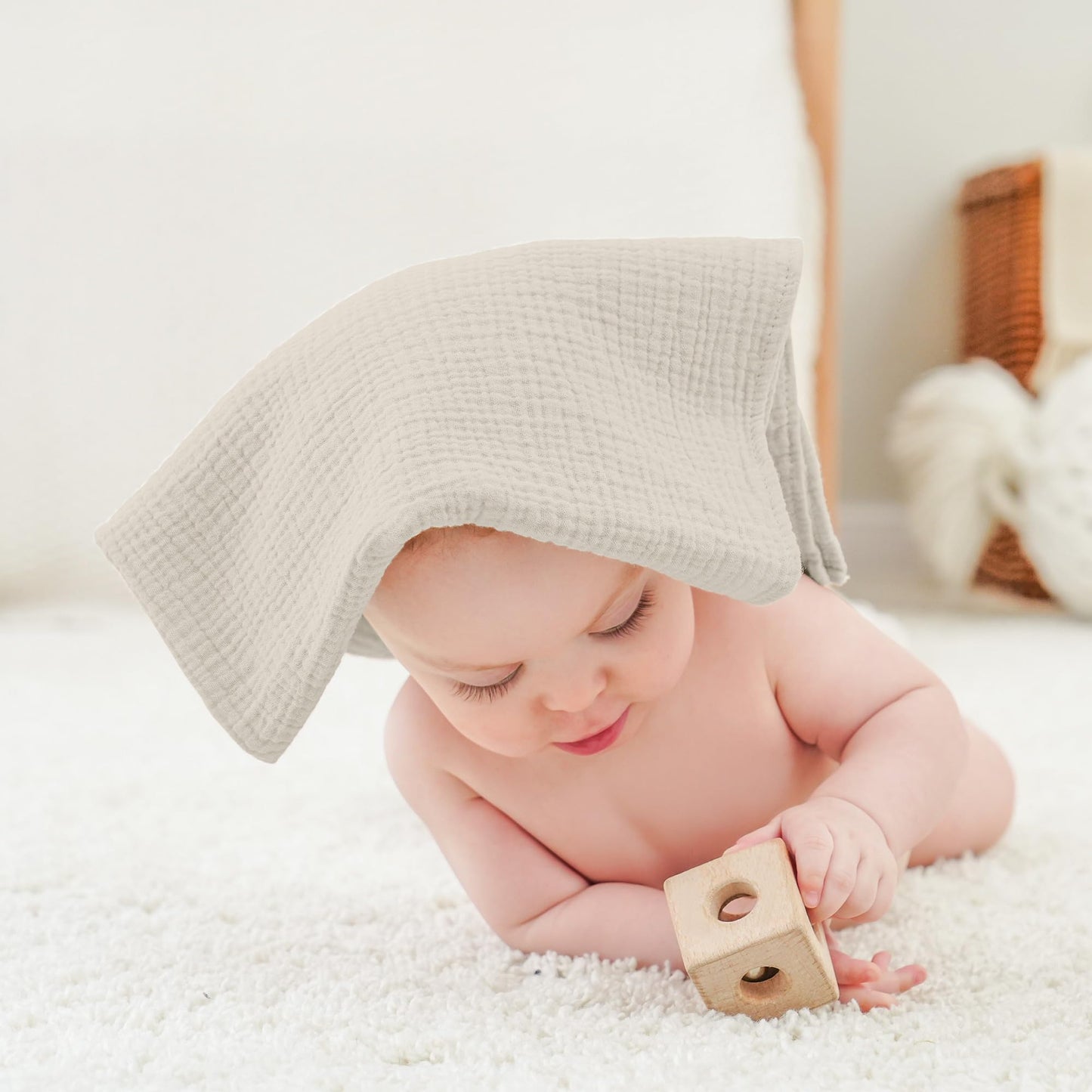 Bearmoss Moltontücher Baby 100% Baumwolle Weiche Spucktücher Baby,Atmungsaktiv und Extrem Saugfähig Musselin Tuch für Saugstark Mulltücher 4er 60x60cm (Brauner Druck)