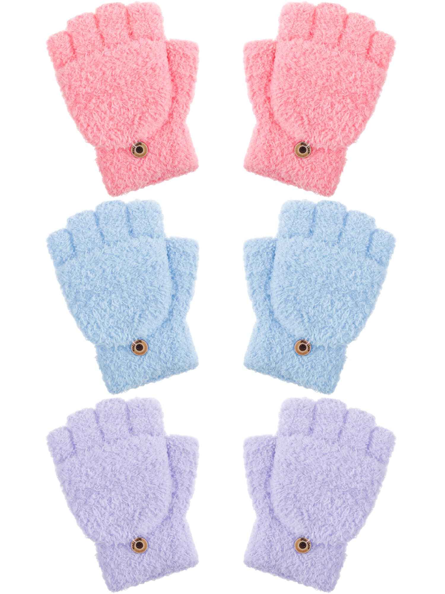Geyoga 3er Pack Fingerlose Handschuhe mit Klappe Damen Winter Halbfinger Fäustlinge Handschuhe für Kinder