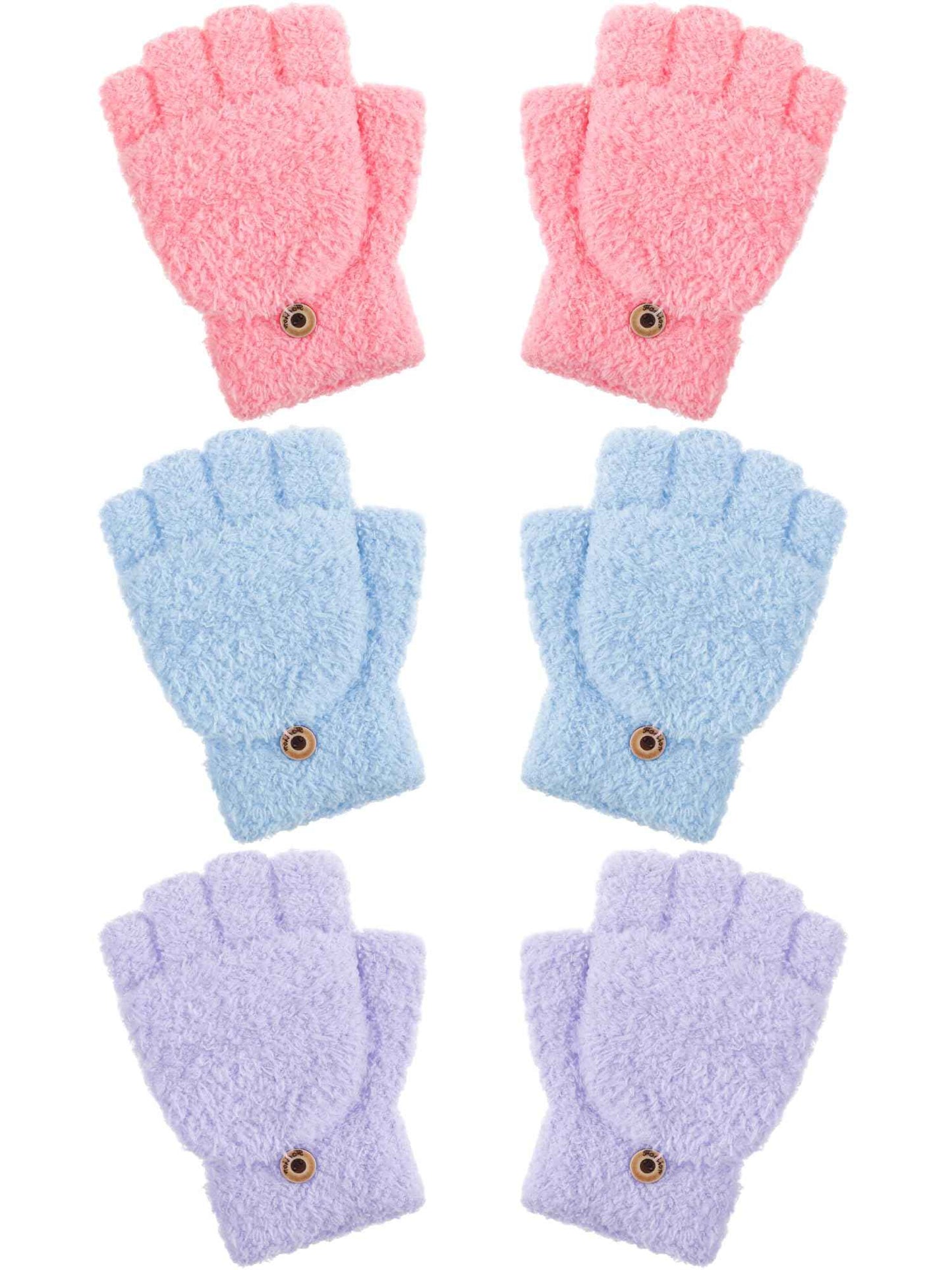 Geyoga 3er Pack Fingerlose Handschuhe mit Klappe Damen Winter Halbfinger Fäustlinge Handschuhe für Kinder