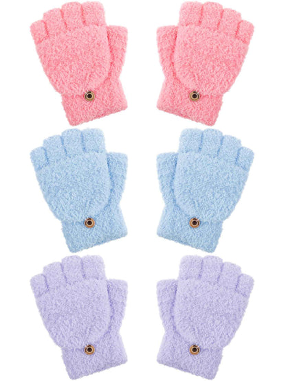 Geyoga 3er Pack Fingerlose Handschuhe mit Klappe Damen Winter Halbfinger Fäustlinge Handschuhe für Kinder