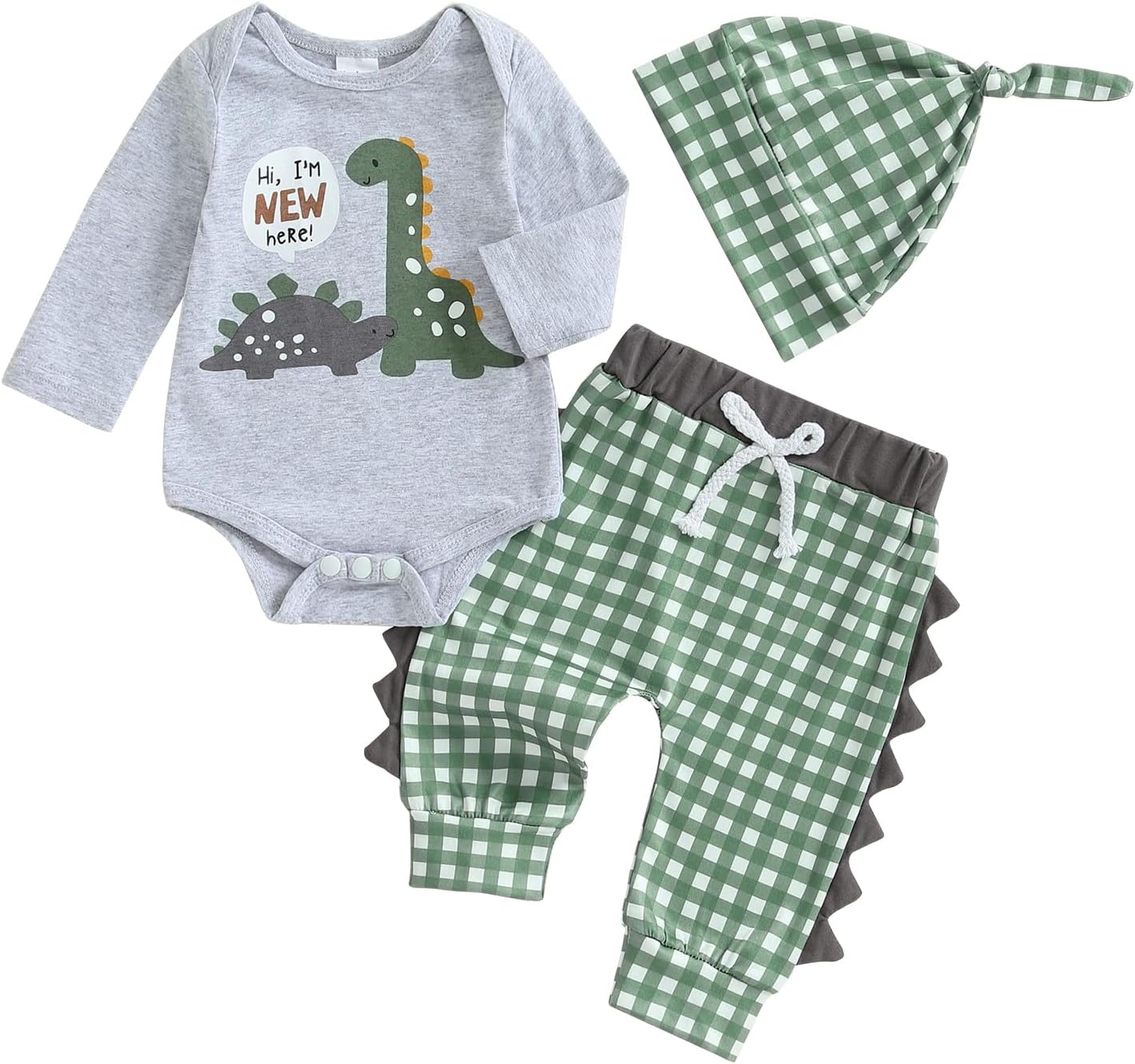 Hallo Ich bin neu hier Neugeborene Baby Jungen Kleidung Set Dinosaurier Print Langarm Bodysuit und Hosen Baumwolle Baby Kleidung Set Herbst Winter Kleidung Sets für Baby Jungen Outfits