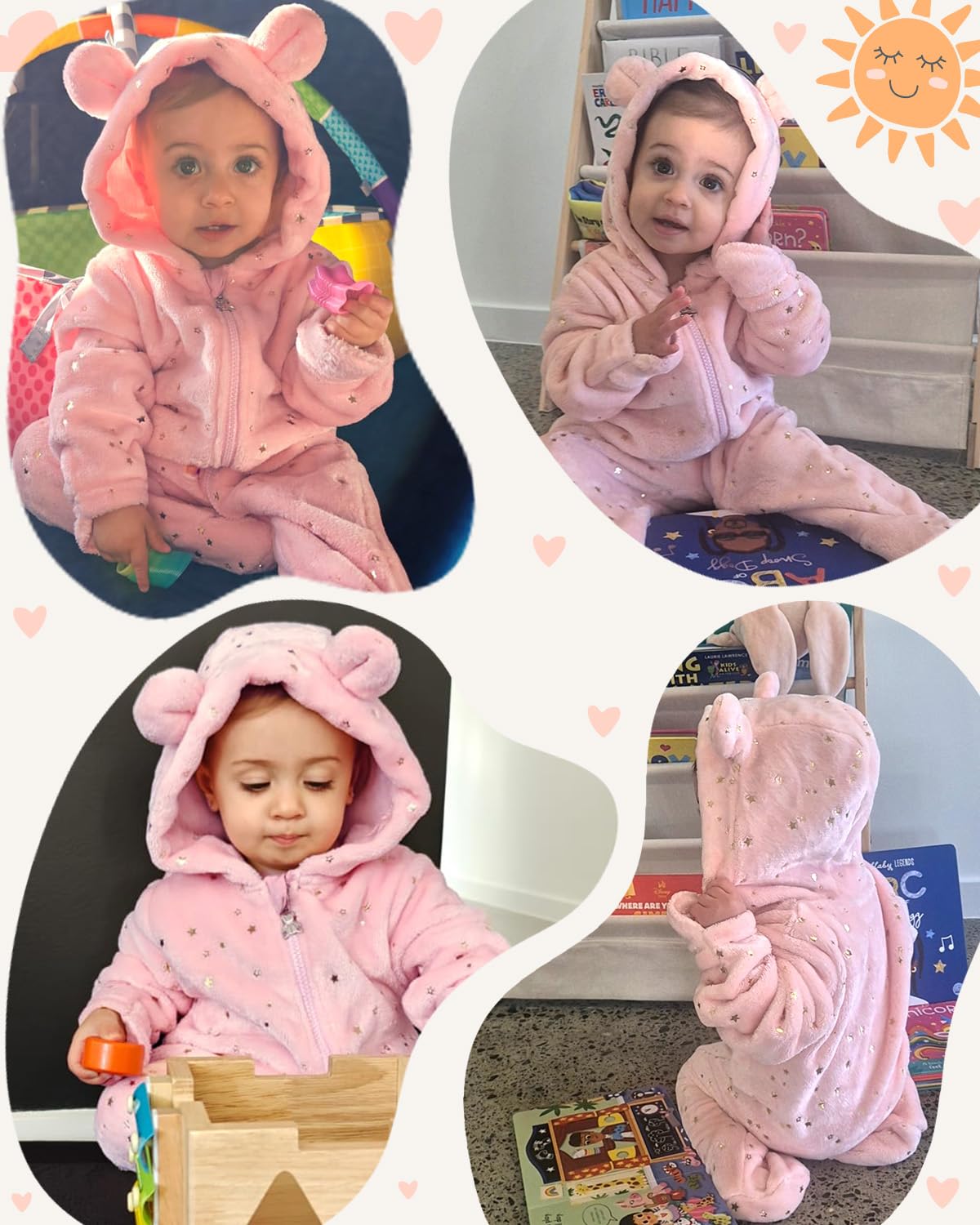 Baby Overall Winter Fleece Schneeanzug Baby Warm Strampler mit Kapuze Herbst Winter für Jungen Mädchen 0-12 Monate