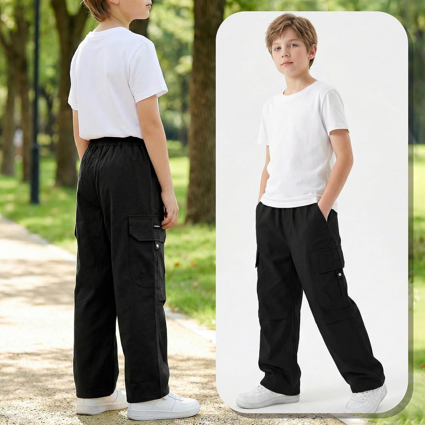 Cargohose Jungen Baggy Jogginghose Baumwollhose Kinder Gr.122-170 | Jungs Jogger Hose, Elastische Taille, Cargo Hosen, Weites Bein Freizeithose, mit Taschen, Atmungsaktiv Streetwear Sporthose