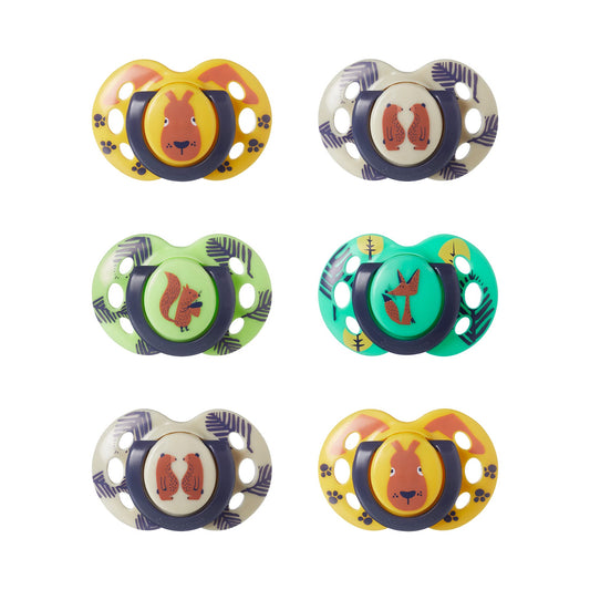 Tommee Tippee Fun Style Soothers, Symmetrical Orthodontic Shape, BPA-Free Silicone, 18-36 Months, Set of 6 