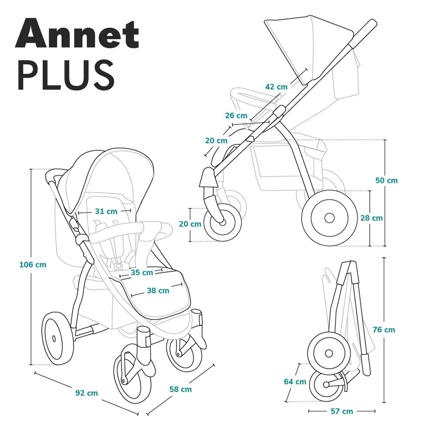 LIONELO Annet Plus Buggy up to 22 kg with Reclining Function, Small Folding Pushchair with Accessories, EVA Foam Wheels, Mosquito Net, Foot Cover Drink Holder, Basket Dreamin